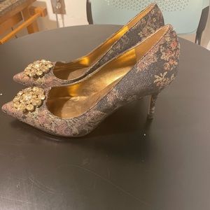 Ivanka Trump Black Tapestry with Gold & red flowers